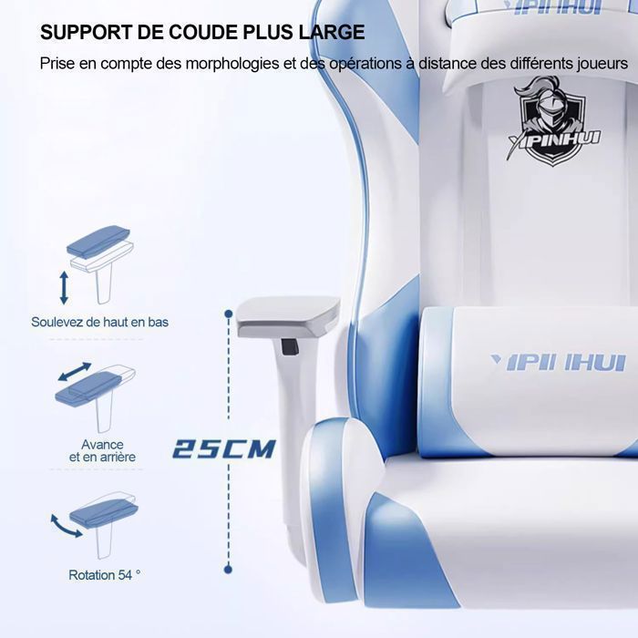 Silla gaming FOXSPORT - Silla gaming ergonómica - Con reposapiés - Altura regulable - Moon Knight - Capacidad de carga de 200 kg - Azul