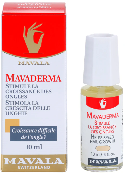 Óleo nutritivo Mavaderma para cuidados com as unhas que estimula o crescimento.