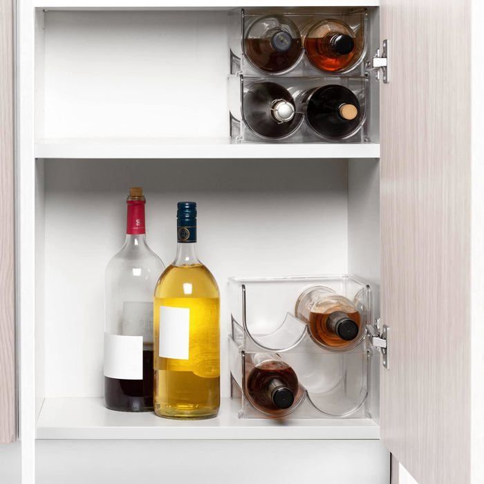 2 botelleros apilables de plástico - Para vino, agua - Para encimera, armario, nevera - Almacenamiento de cocina