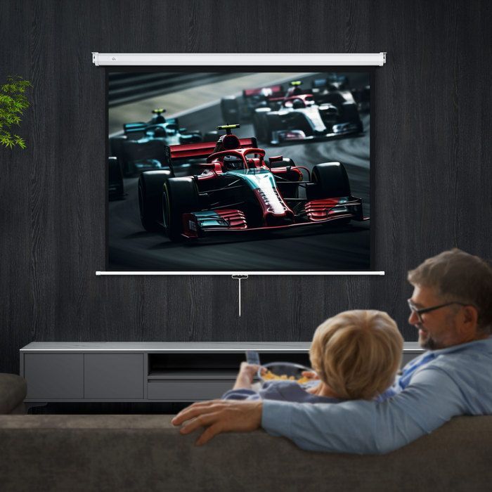 Pantalla de proyección HOMCOM de 84 pulgadas, formato 4:3, resolución 4K HD, para cine en casa, montaje en pared o techo, dimensiones: 181 cm (ancho) x 8 cm (profundidad) x 138 cm (alto), color blanco.