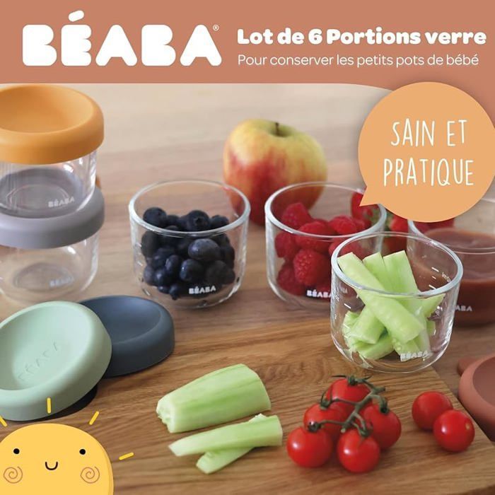 , Coffret 6 Portions Verre Conservation Repas Bébé/Verre Résistant, 100% Hermétique, Résiste Chaleur Froid,  BOCAUX DE CONSERVATION
