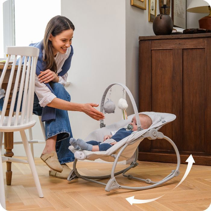 MoMi LAPIS Transat Bébé avec Module Sensoriel - 8 mélodies - 3 modes de vibration - Gris Clair