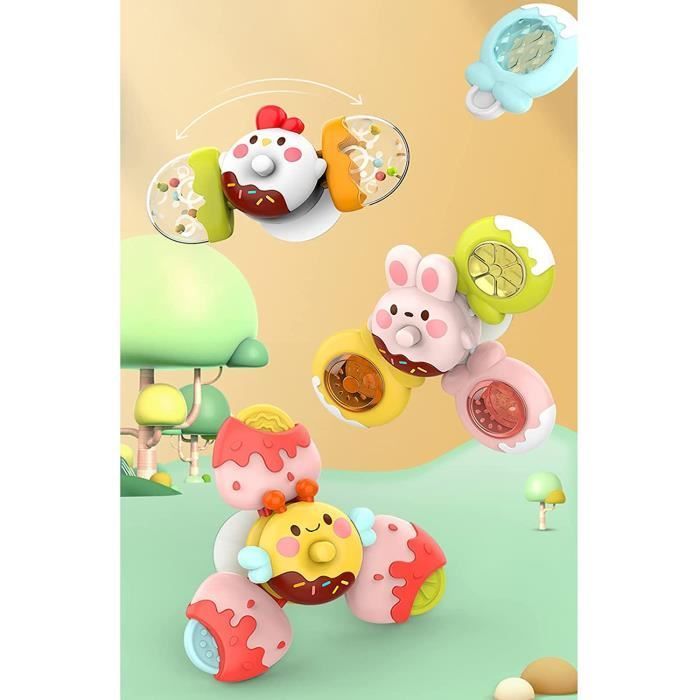 Juguetes de baño para niños - Juguetes giratorios con ventosa - Animales adorables - 3 piezas - Tema de dulces - Blanco