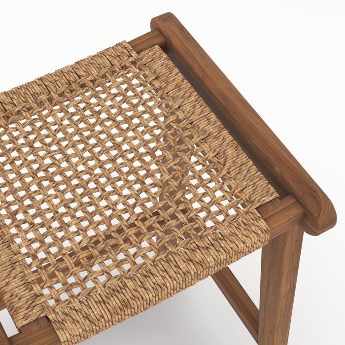 Tabouret pour îlot central 66 cm en teck vernis et tissage synthétique - Omaha - Rendez-Vous Déco
