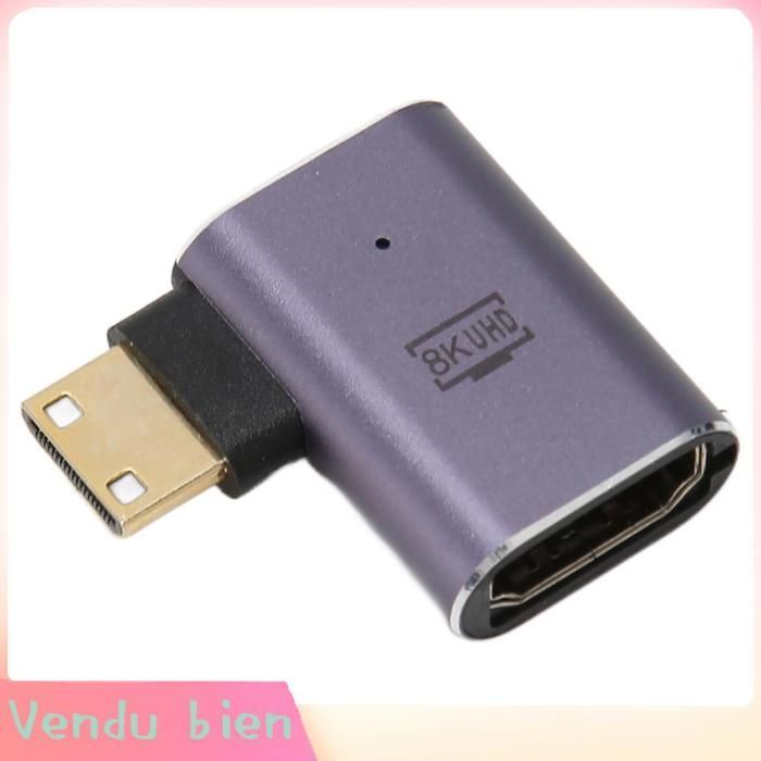 Adaptador Garosa Mini HD a HD de ángulo izquierdo, adaptador HD de ángulo izquierdo con soporte para proyector de vídeo de 48 Gbps