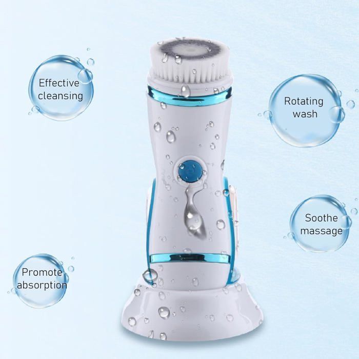 Electric facial cleansing brush, 2-speed vibration massage with 3 interchangeable heads (blue)