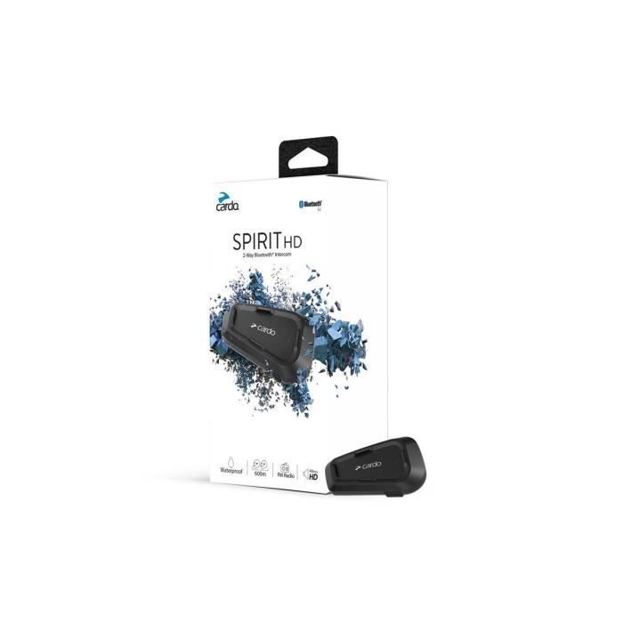 Cardo Spirit HD Solo Bluetooth Intercom - 40mm Speakers - Waterproof - Universal Connectivity