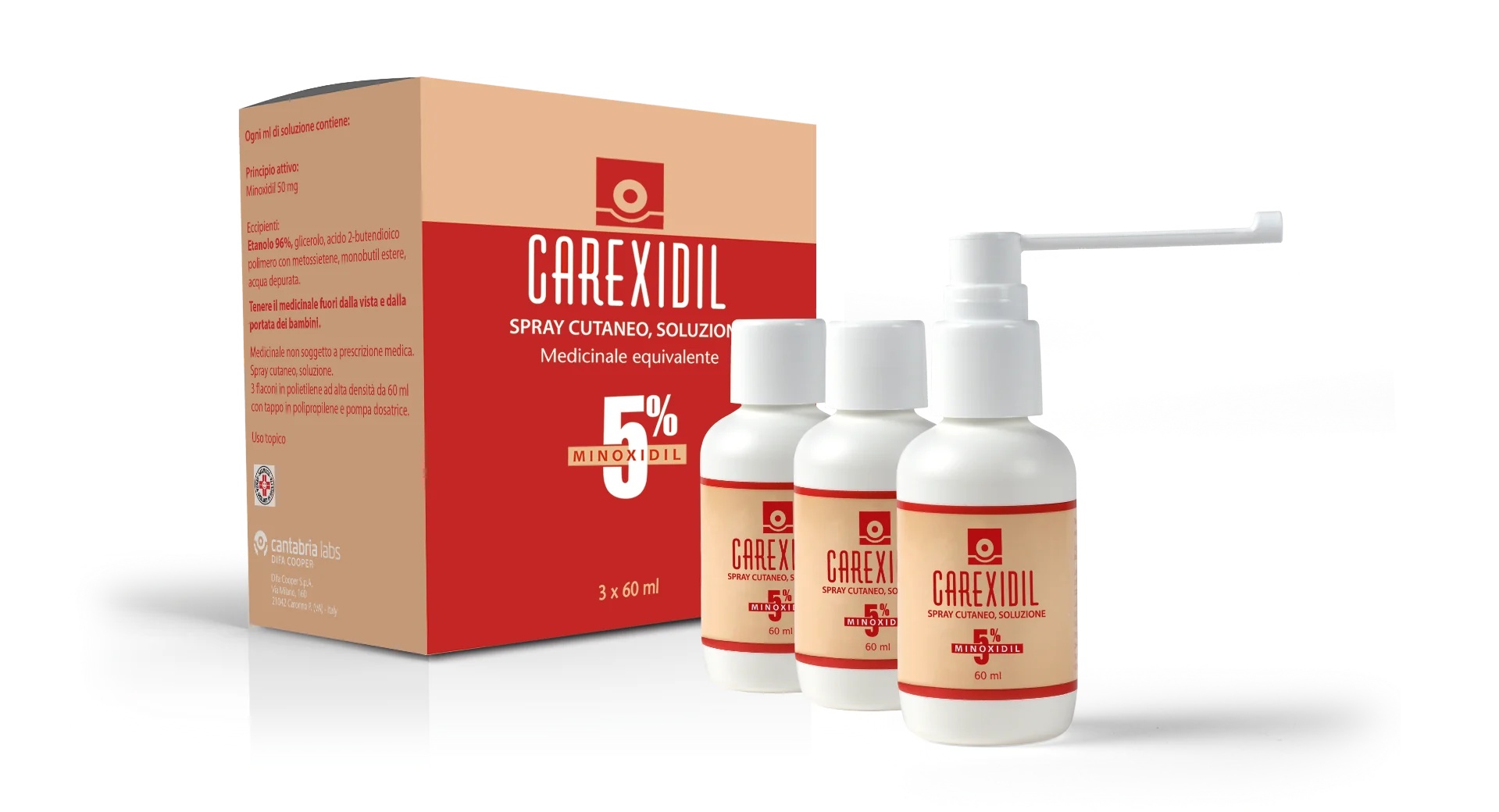 CANTABRIA LABS DIFA COOPER Carexidil Hautlösung 5% 60 ml x 3 Stück Alopeziebehandlung - Lagergröße