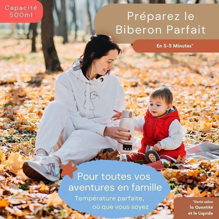 Jolly Mino Chauffe Biberon Nomade  Portable Sans Fil 500ml, Chauffe Rapidement l'Eau, Brosse nettoyage