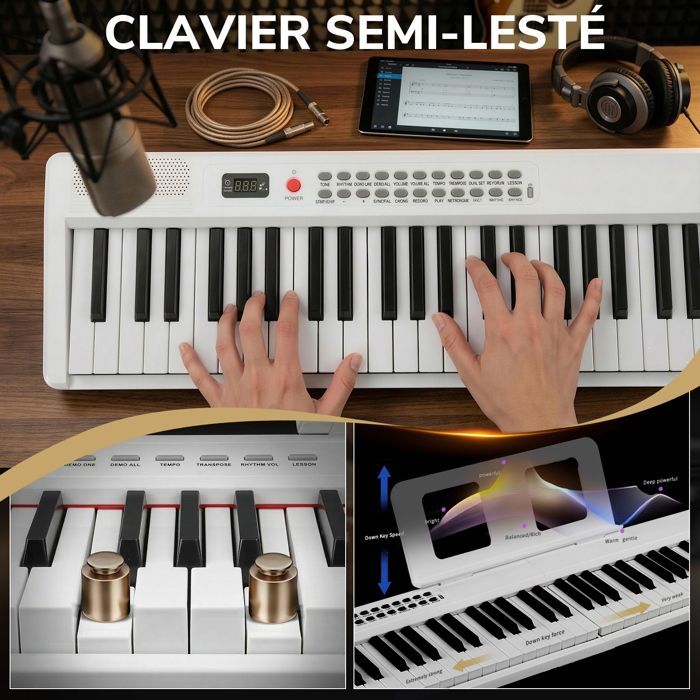 Pianoforte - LALAHO - Pianoforte digitale a 88 tasti, tastiera digitale pieghevole, con supporto, con funzione MIDI e Bluetooth - Bianco