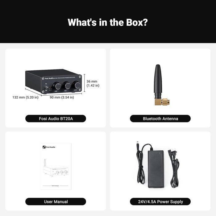 Fosi Audio BT20A HiFi-Stereoverstärker – Bluetooth 5.0 – 2 x 100 W
