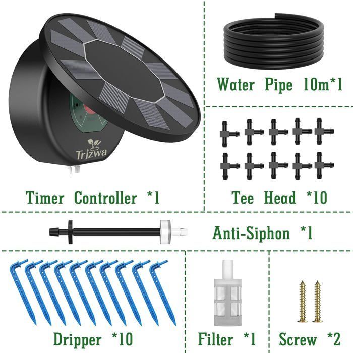 Kit Arrosage Automatique Solaire 2026 – Goutte à Goutte Programmateur 10M Tuyau – Plante Balcon Jardin Intérieur