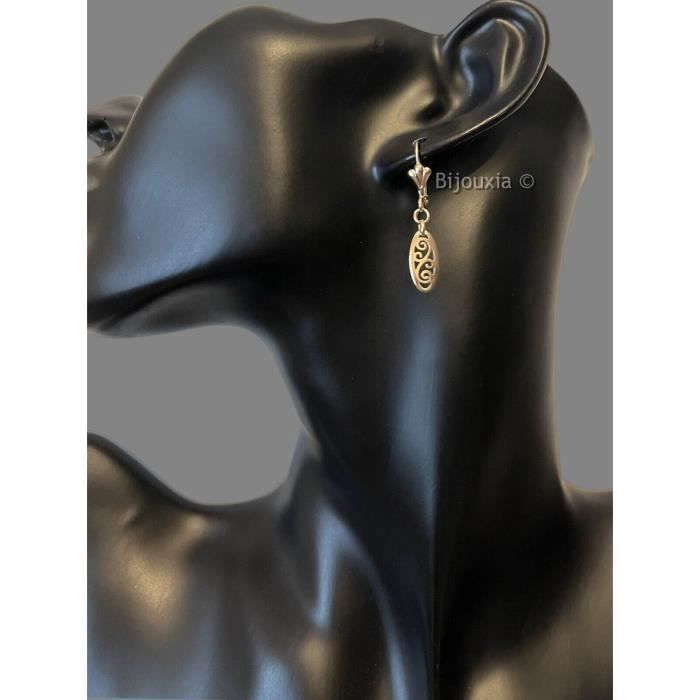 Hängeohrringe – Bijouxia – Schläferohrringe – 18 Karat vergoldet – Ziselierte Motive – Länge 3,6 cm