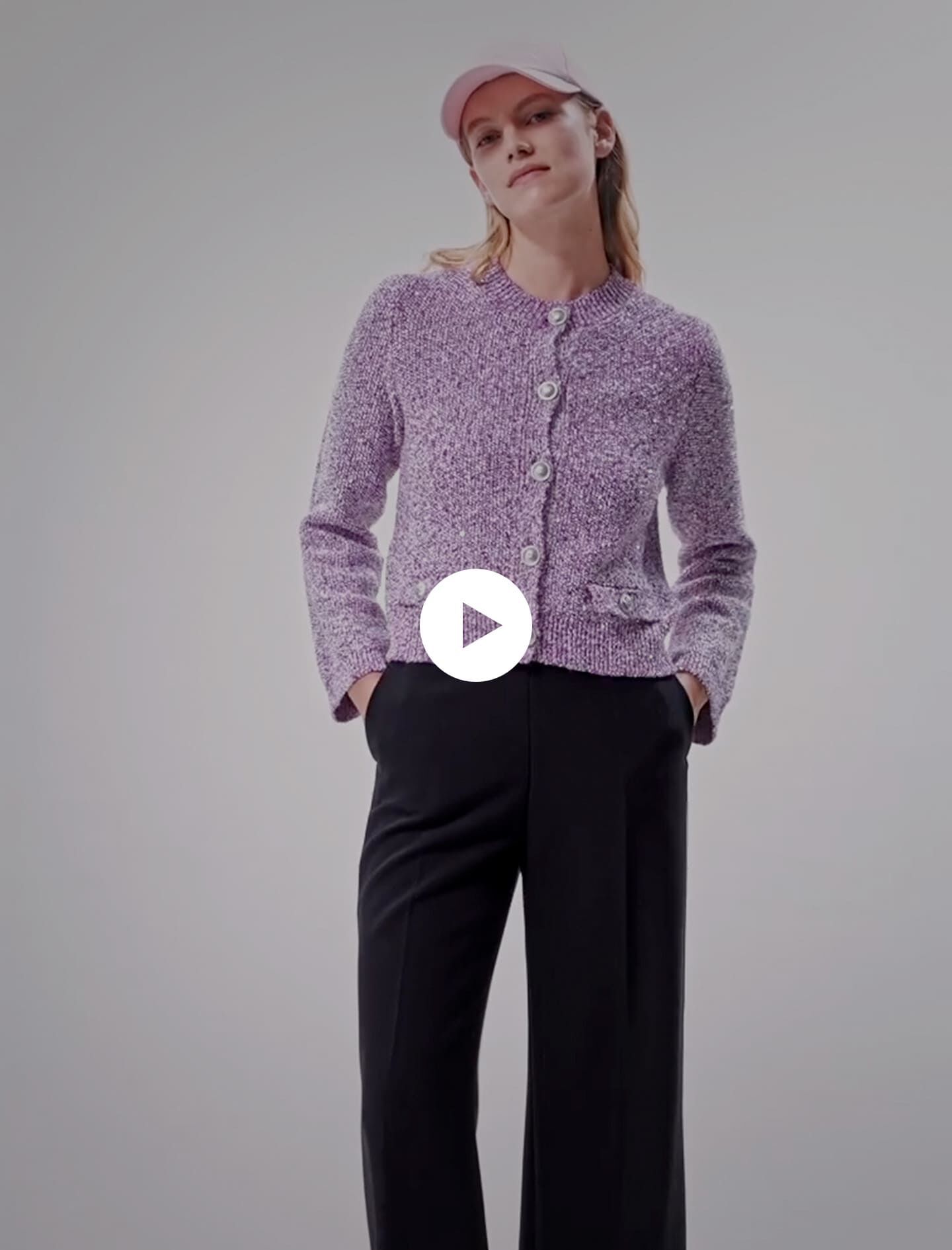 Cardigan tricotat cu paiete - Roz fucsia