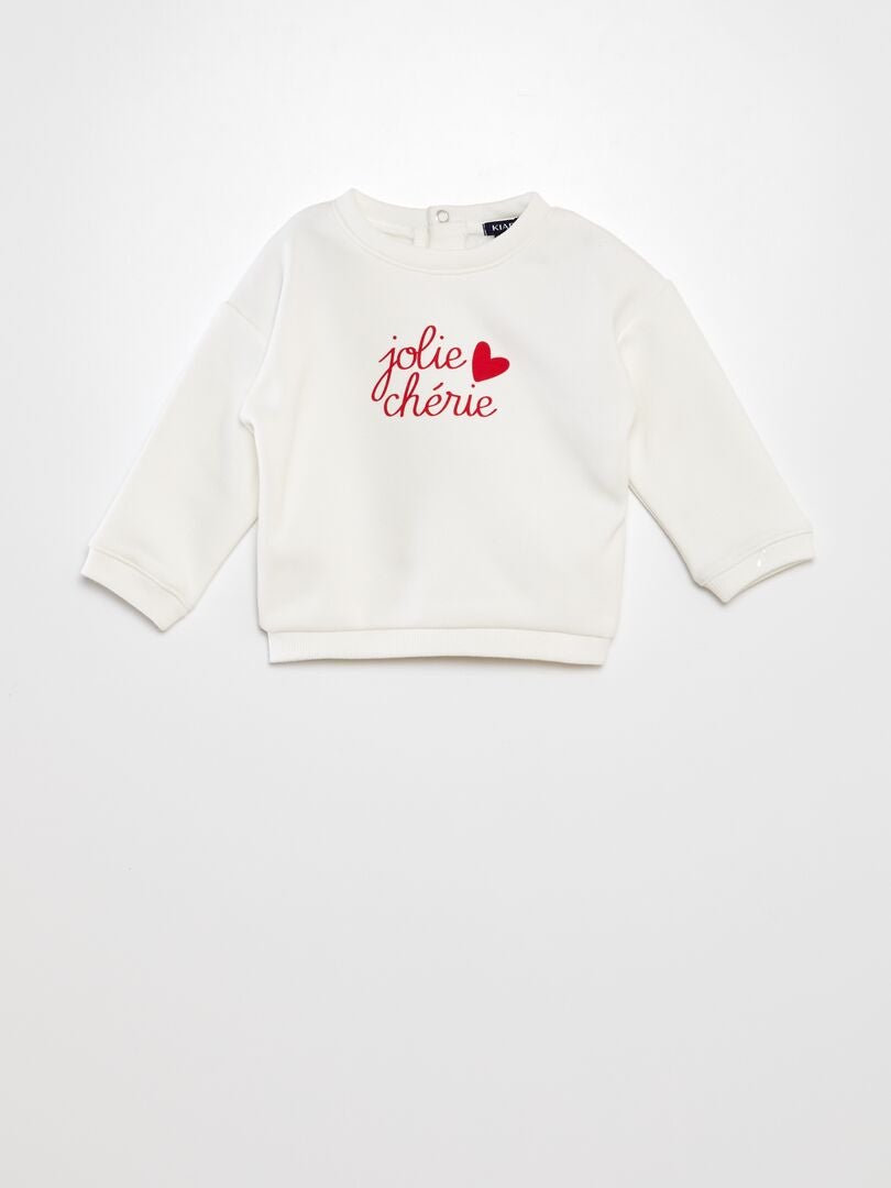 Bedrukte fleece sweater - WIT