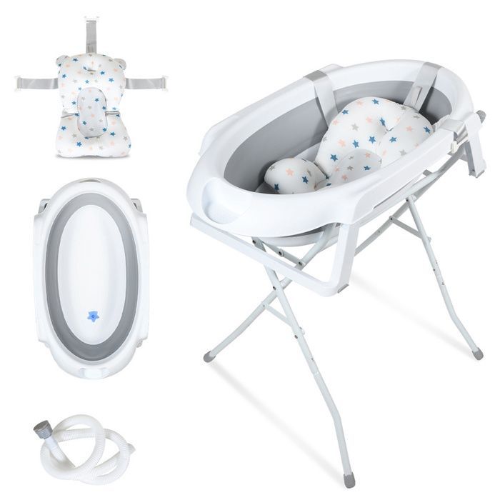 Eulenke Babybadewanne – Faltbare Babybadewanne mit Badekissen – Badewanne mit Gestell