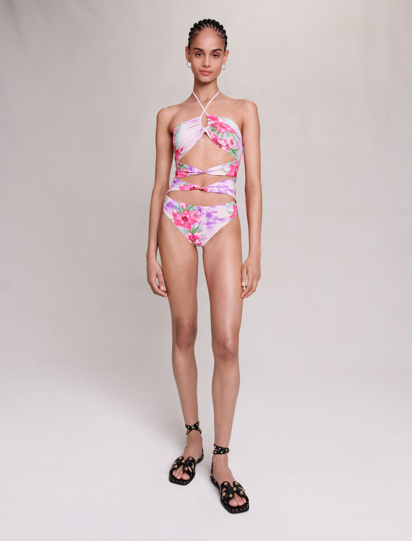 Costum de baie ajurat - Hibiscus Roz/Verde