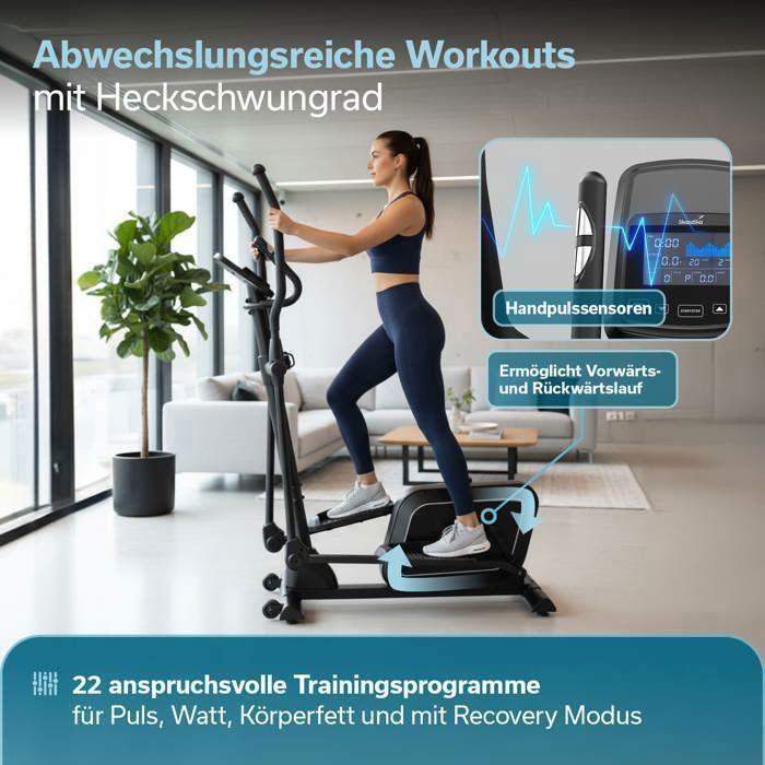 Skandika Fint P8-R Connected Elliptical Trainer - 32 Resistance Levels - 22 Programs - Max. 120 kg