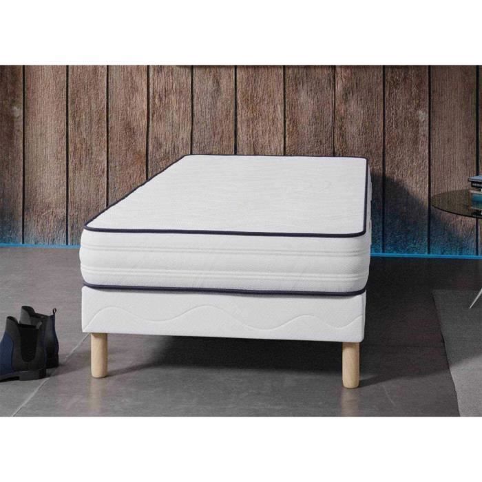 Bed base and mattress set - White - 90 x 190 cm - Foam - 20 cm thick - Firm
