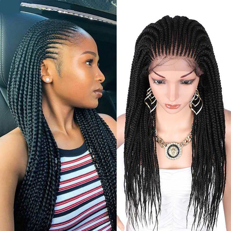 Parrucche intrecciate a mano con riga in pizzo 13x5 da 29 pollici, parrucca sintetica con frontale in pizzo per donne con trecce baby hair, parrucche twist cornrow.