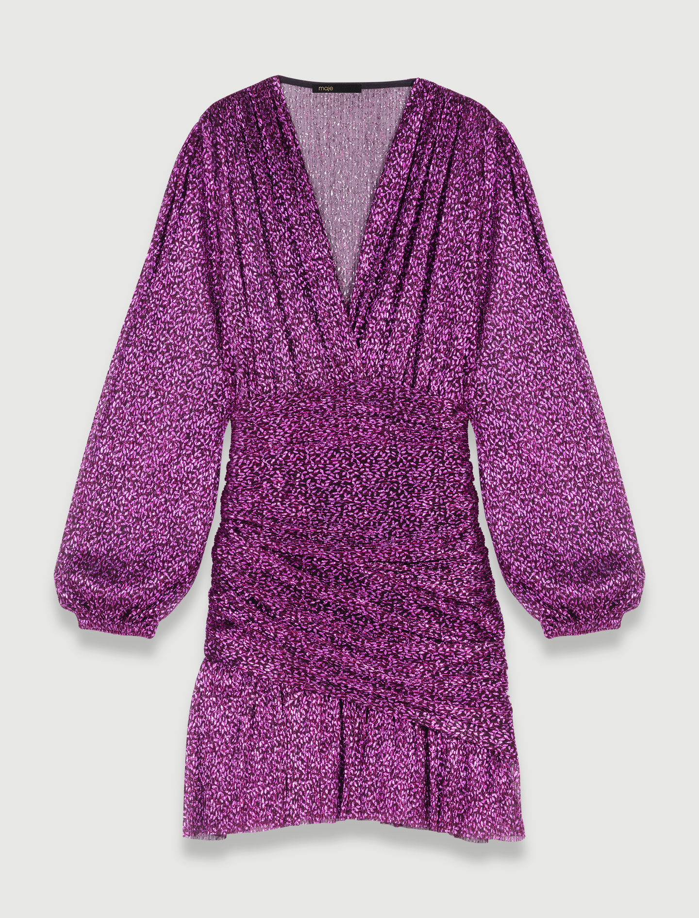 Geplooide jurk van metallic vezels - fuchsia