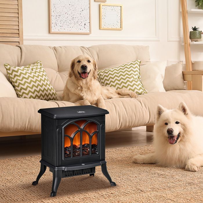 Chimenea eléctrica - HOMCOM - independiente 750-1500 W, efecto llama LED, protección contra sobrecalentamiento - acero - negro