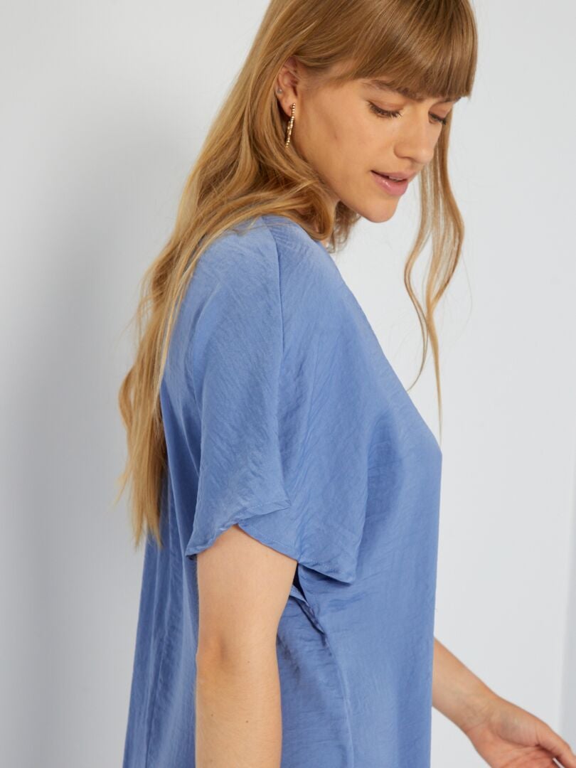 Vestido longo de cetim - azul acinzentado