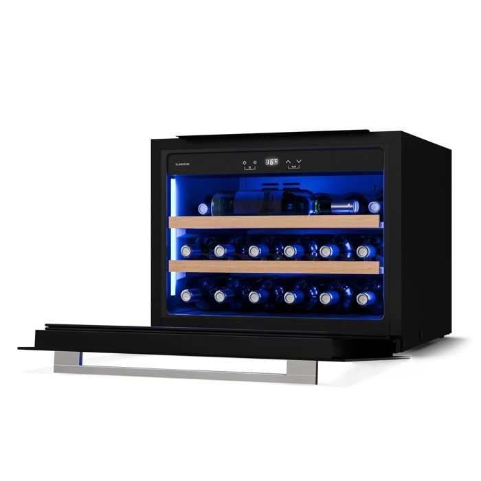 Klarstein Illuminosa Cave à Vin Encastrable 19 Bouteilles 1 Zone 5-20°C LED Porte UV Silencieuse Clayettes Bois Contrôle Tactile