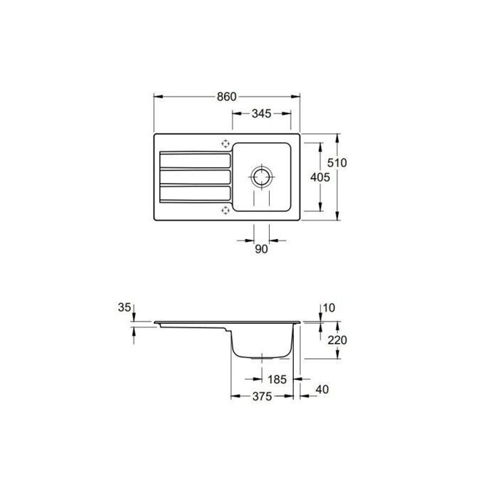 Fregadero Villeroy & Boch Architectura 50 blanco de un seno, 86 x 51 cm + grifo de cocina Grohe Bauloop