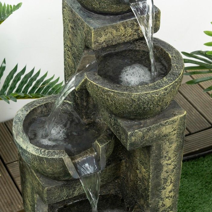 4-stufiger Gartenbrunnen mit einstellbarer Wassermenge – Wasserfall aus Kunstharz – Für Teiche und den Außenbereich – Wasserdekoration