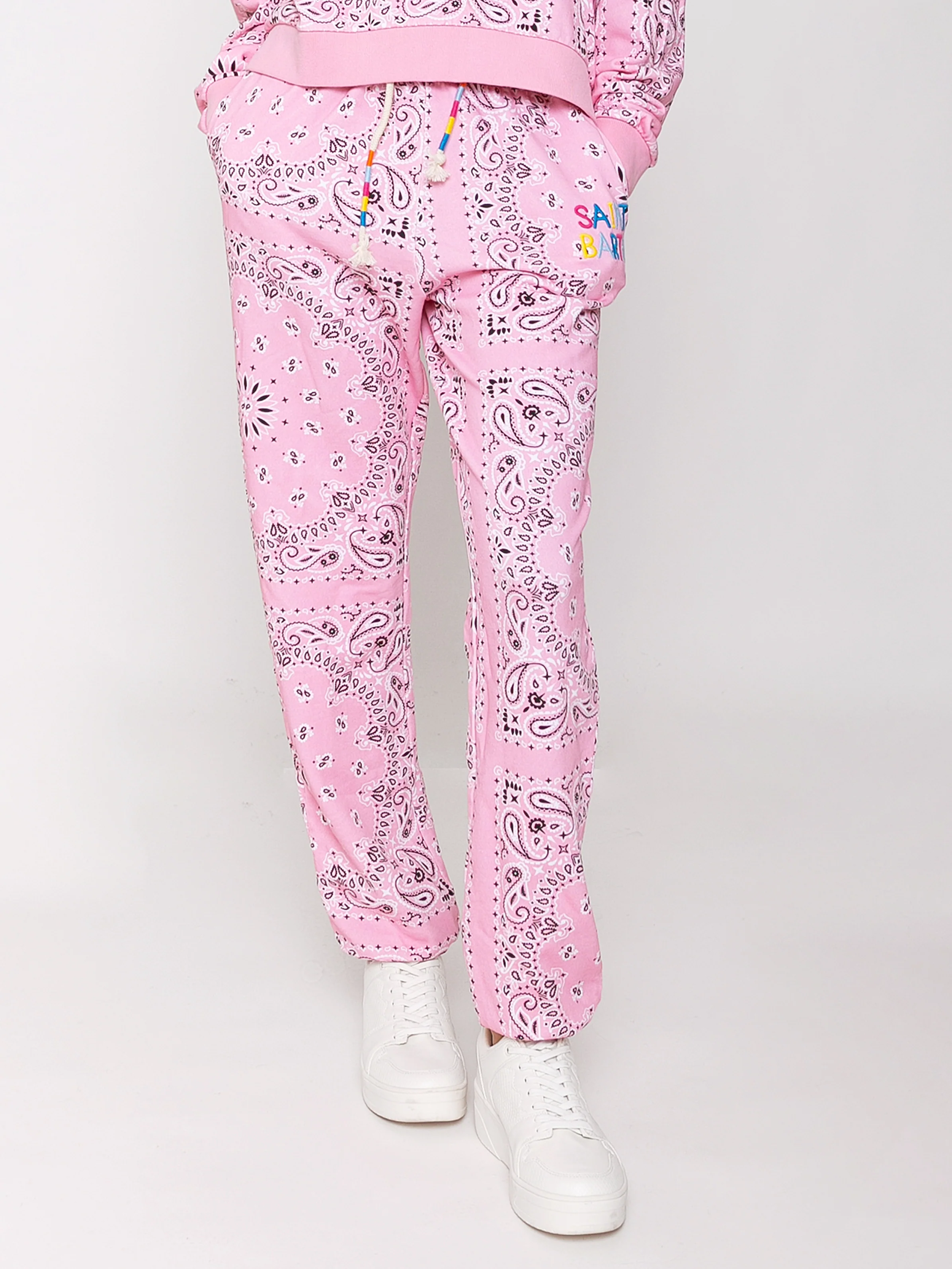 Pantalones deportivos de algodón con estampado de bandana y bordado de Saint Barth.