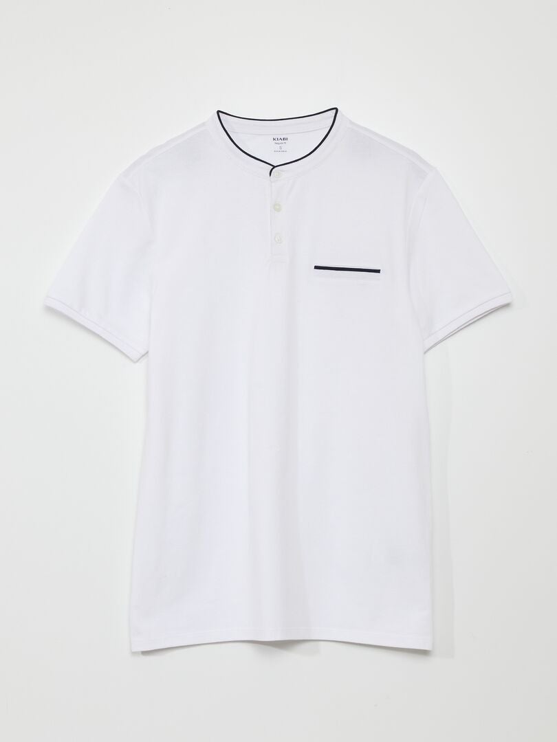 Camisa polo de algodão piqué com gola mandarim - branca