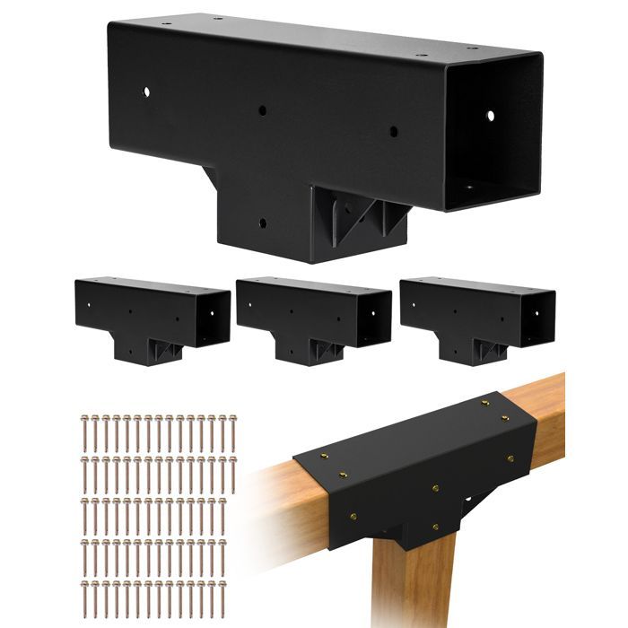 Soporte para pérgola VEVOR - Juego de 4 - Soporte para poste de madera de 92x92 mm - Forma de T - Incluye tornillos para vigas de madera estándar y techos planos