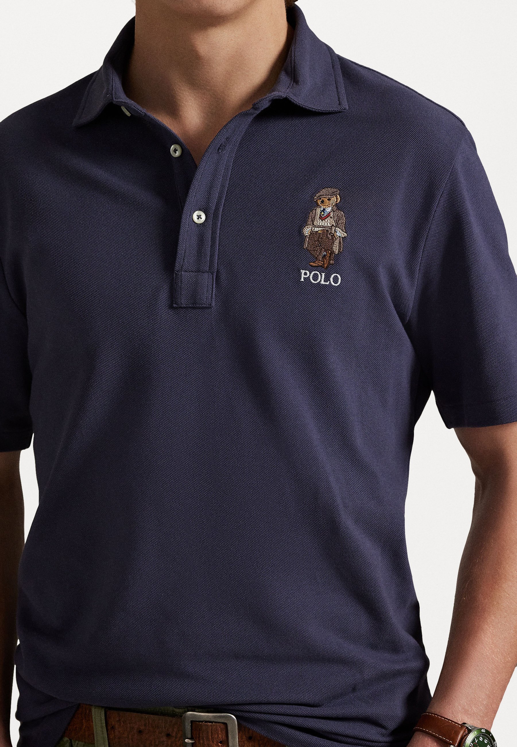 Polo Ralph Lauren CUSTOM SLIM POLO BEAR MESH POLO SHIRT - Polo - ours bleu délavé