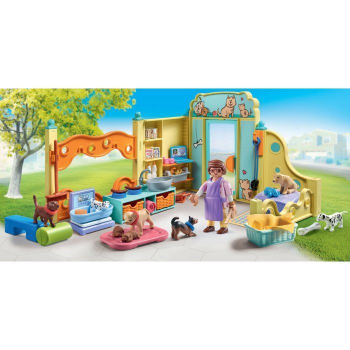 Playmobil pack centre animaux Centre de soin canin (71743) + Toiletteuse avec caniche (71747)