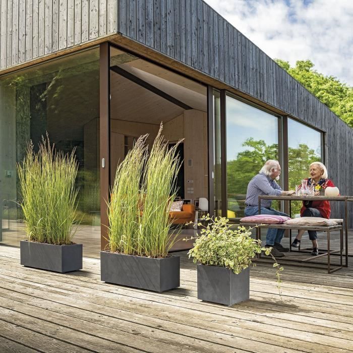 DEROMA Jardinière Muret Millennium R - 59x25 x H25 cm - Anthracite - A réserve d'eau