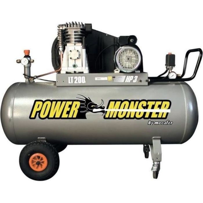 Compressore - MECAFER - 200 L - 3HP - Bicilindrico a trasmissione a cinghia - 10 bar - Mostro di potenza semi-professionale
