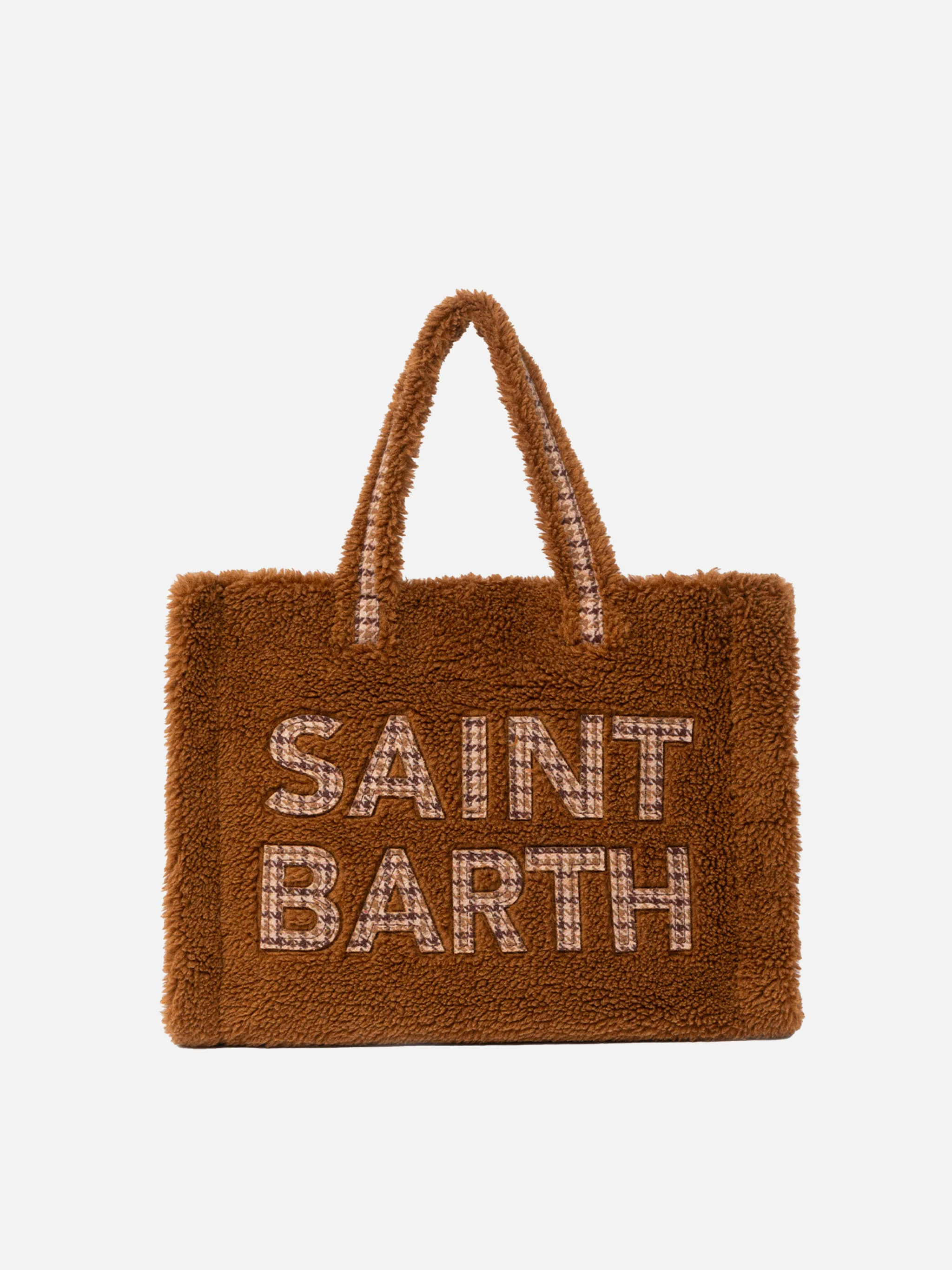 Sac souple marron en peluche avec logo à carreaux Saint Barth