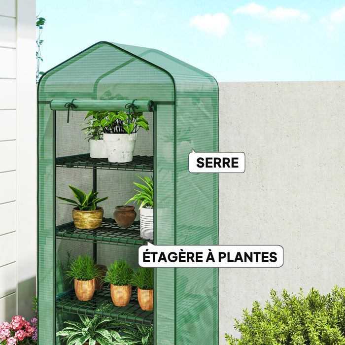Serre de jardin - Outsunny - 4 niveaux - bâche amovible PE de haute densité - châssis tubulaire en acier - 69 x 50 x 165 cm - vert