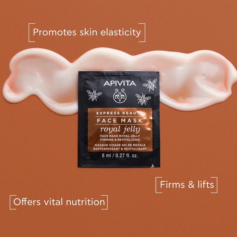 „Apivita Express Beauty Anti-Aging Face Mask“ – atgaivinanti veido kaukė su bičių pieneliu ir stiprinamuoju poveikiu.