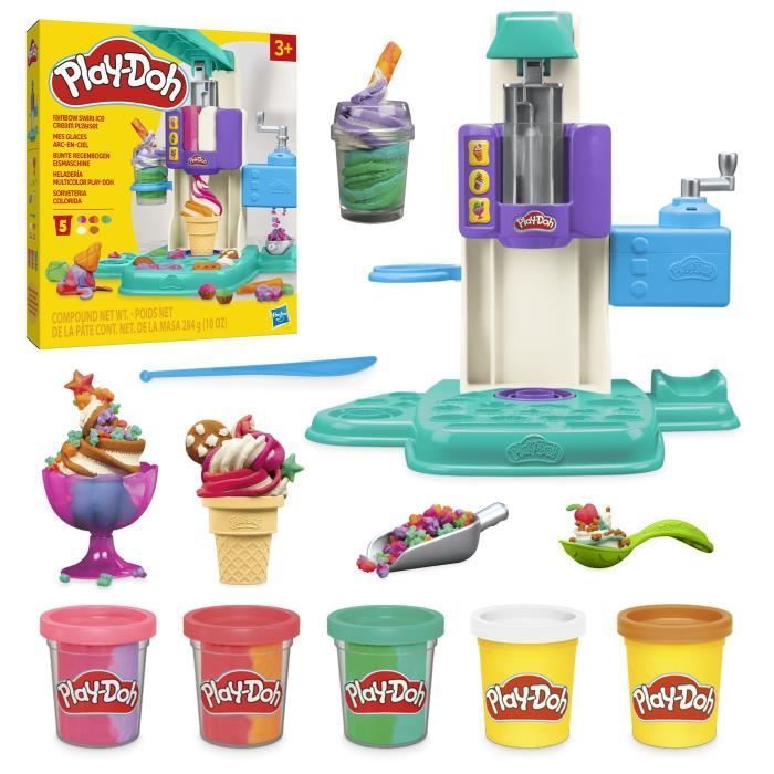 Play-Doh My Rainbow Ice Creams, plastilina, máquina de helados de juguete, 5 botes de 56 g y accesorios, para mayores de 3 años.