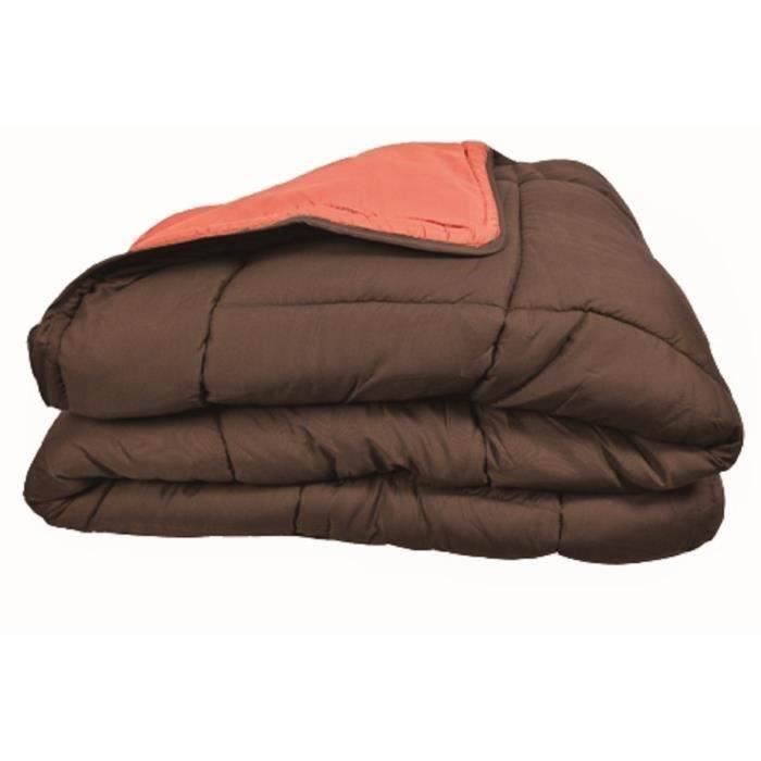 CALGARY - Edredón cálido de microfibra de 400 g/m² - Chocolate y coral - 200 x 200 cm