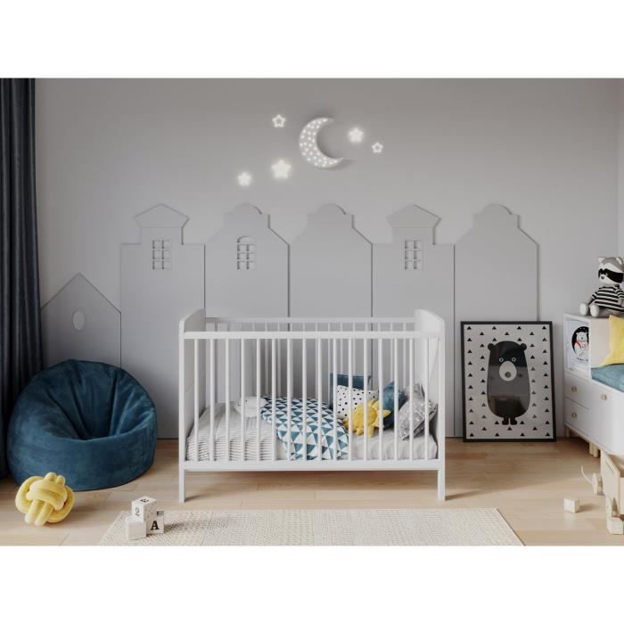 Lit bébé 120x60cm avec Matelas en Mousse Aloe Vera,Lit evolutif Bebe en Bois, Lit d'enfant convertible Blanc