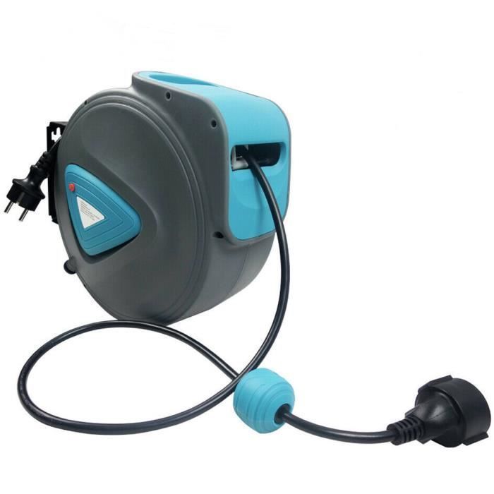 Enrollador de cable automático HENGMEI, montaje en pared, cable de 20 m, gris/azul, extensión de 180°, soporte de montaje en pared