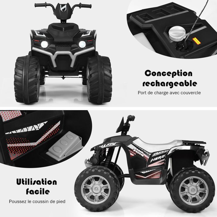 Quad eléctrico COSTWAY de 12 V para niños de 3 a 7 años, con luces, música e historias, 104 x 67 x 74 cm, para diversos terrenos, color negro.
