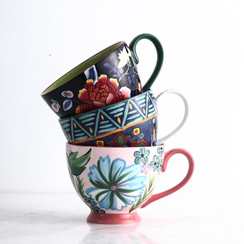Mug chinois peint à la main, tasse en céramique moderne et créative pour couple avec cuillère, Taza Desayuno, tasse à thé chinoise pour la maison MM60MKB