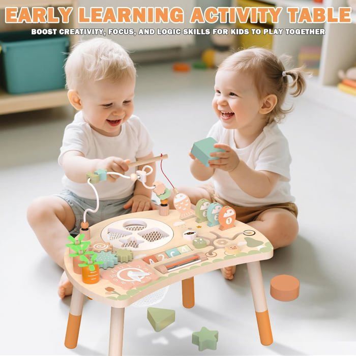 Table d'activités Montessori en bois - ZUUKO - 9 en 1 - Trieur de formes - Jeu de pêche - Labyrinthe de perles
