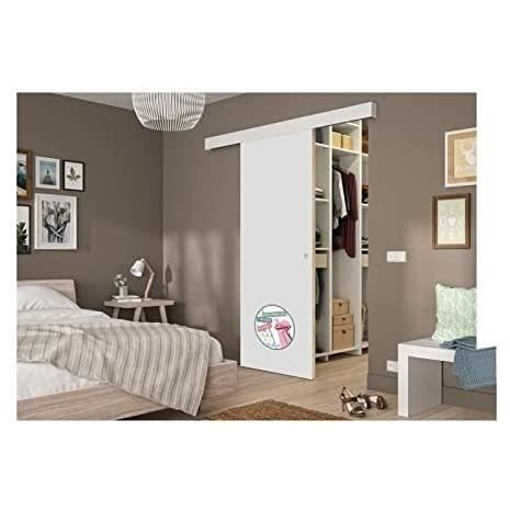Kit para puerta corredera OPTIMUM, acabado blanco - Riel con 2 cierres suaves + cubierta de riel blanca - 204 x 73 cm