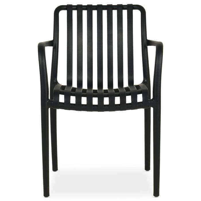 Set da giardino TULIPANO per 6 persone con tavolo e sedie, colore nero, sedie impilabili e resistenti ai raggi UV.