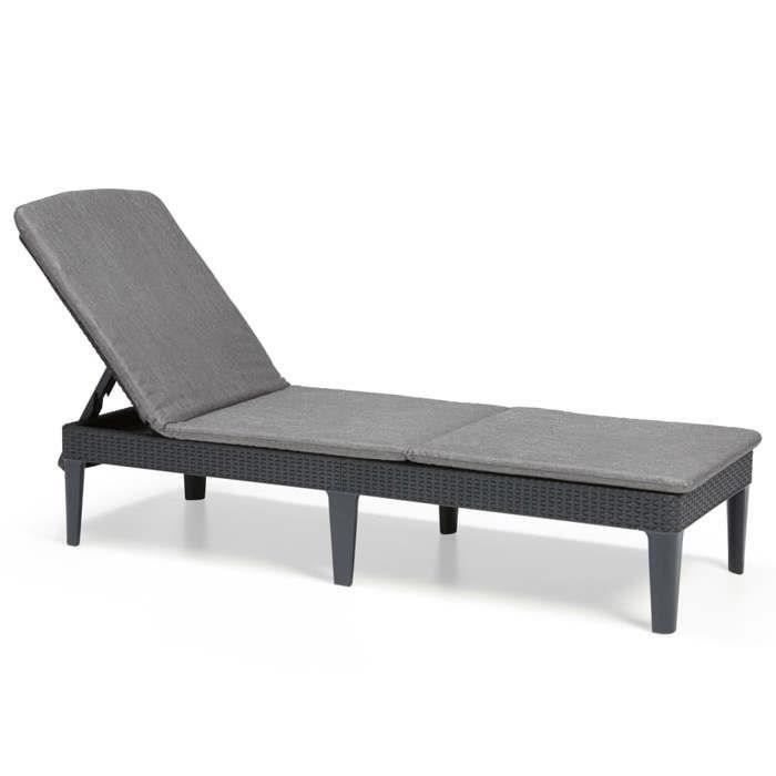 Sun lounger - Allibert by KETER – JAIPUR - in imitation woven rattan resin - graphite grey - adjustable backrest with cushion